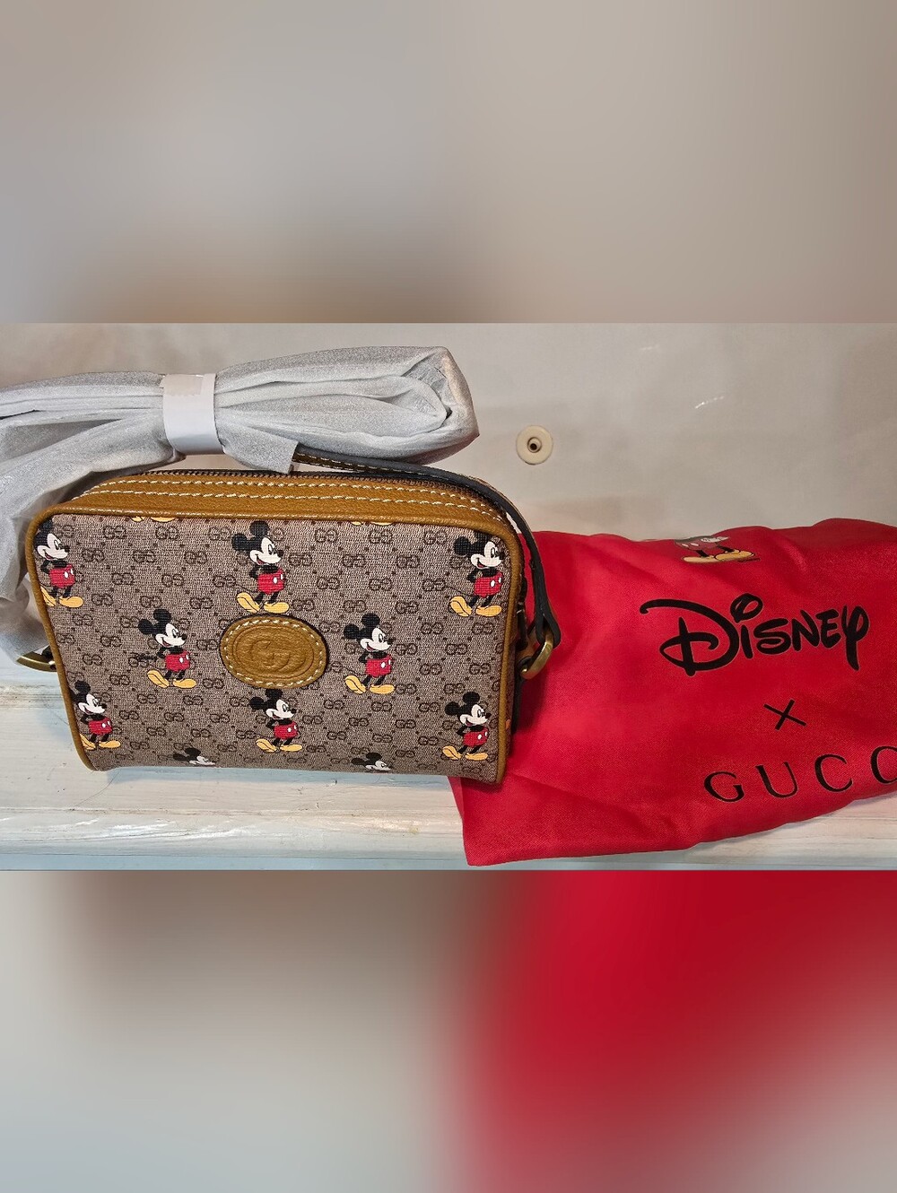 Disney Mickey Pattern Brown Crossbody Bag with Yellow Accents - Picture 3 of 3